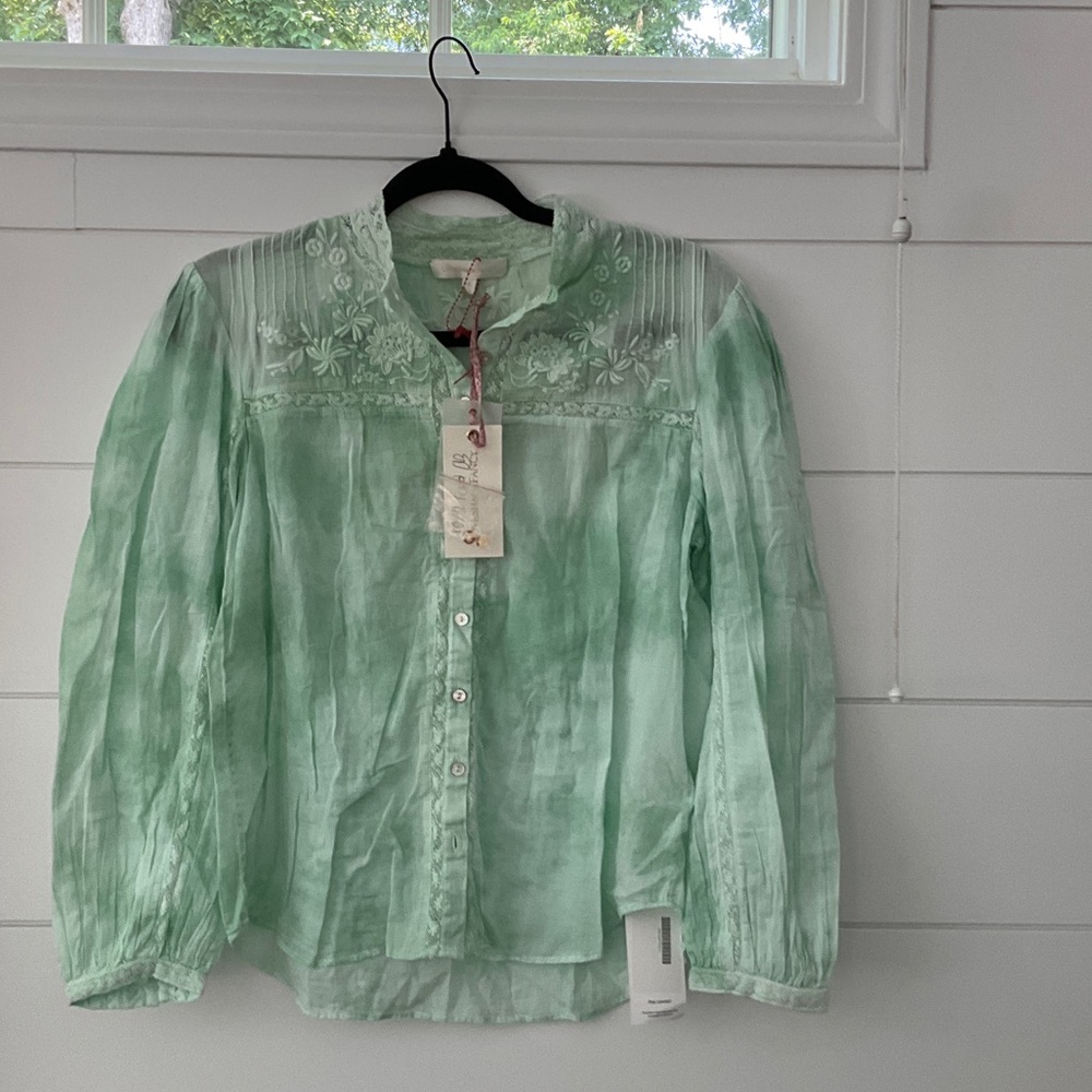 NWT LoveShackFancy Mint Green Floral Embroidered Rhonda Top Sz S, gorgeous! - Picture 2 of 8